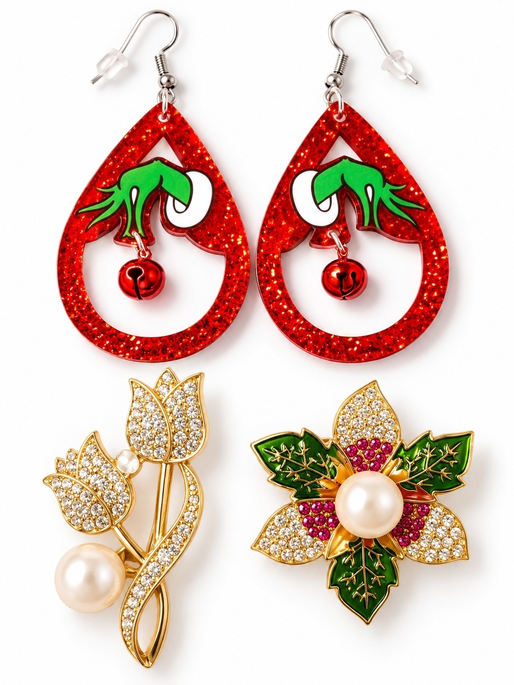 3PC Christmas Jewelry Bundle 🎄 Earrings + 2 Brooches